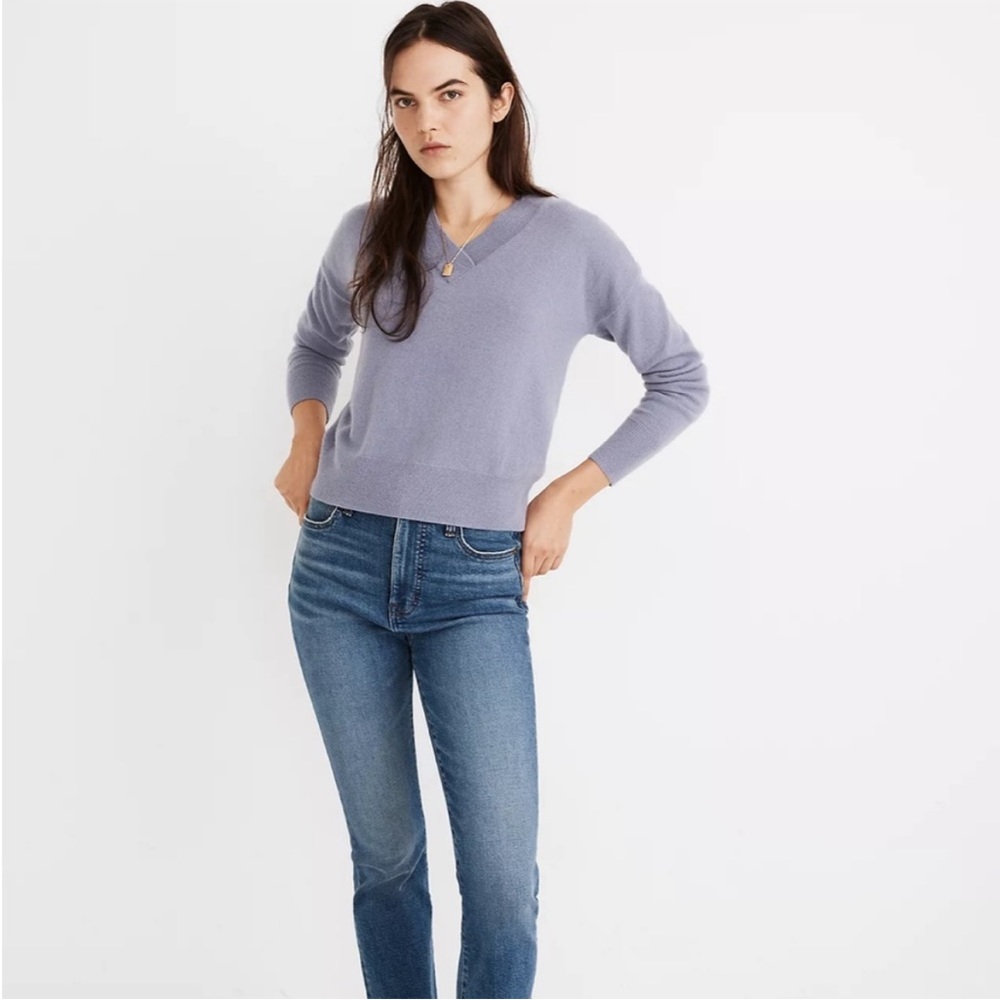 Madewell Dusty Lavender 100% Cashmere V-Neck Sweater Sz S NWT